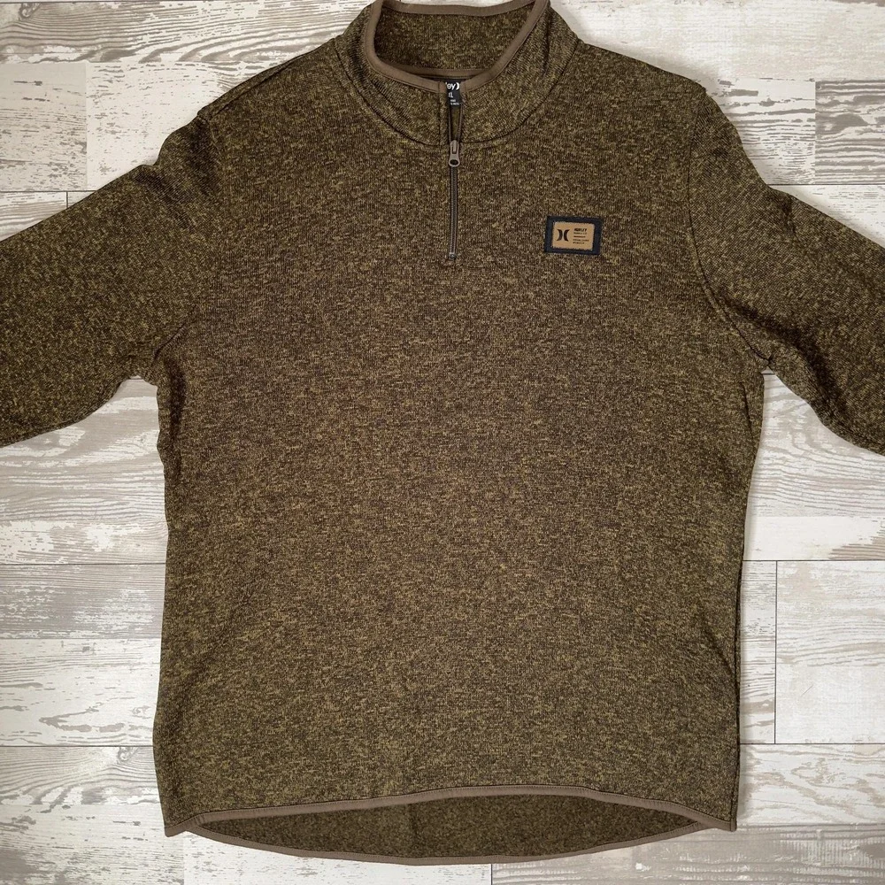 Hurley Sweater Mens 2XL Green Mock Neck 1/4 Zip Knit Pullover Fleece Lined